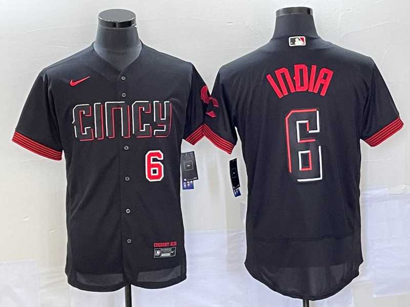 Mens Cincinnati Reds #6 Jonathan India Number Black 2023 City Connect Flex Base Stitched Jerseys